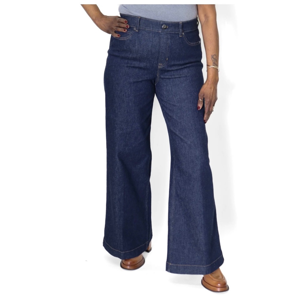 SPANX Everywear Wide Leg Jeans Plus Size 1X Dark Indigo Stretch Denim Shaping